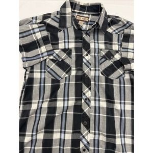 Cody James Pearl Snap Shirt Mens Large Plaid Short Sleeve Western Blue Red